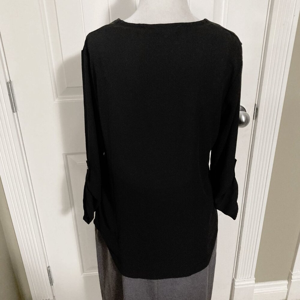 WAREHOUSE ONE Black semi-sheer shirt with silver tone grommets ~ XS SMALL top - Picture 14 of 14